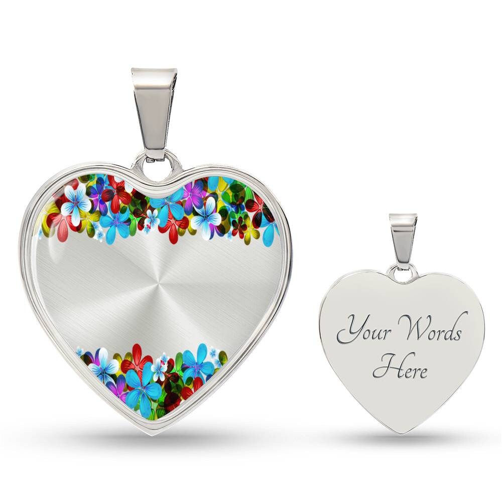 Graphic Heart Pendant + Necklace - Floral Frame