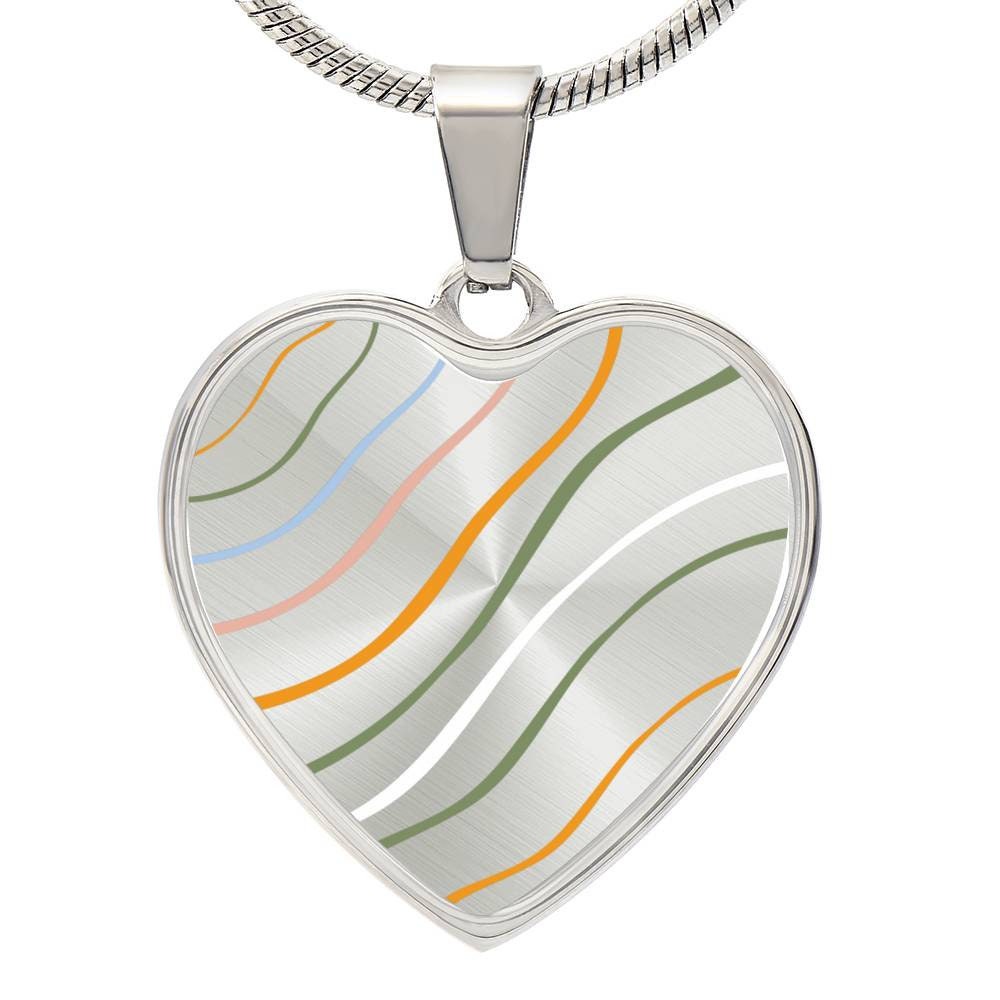Graphic Heart Pendant + Necklace - Abstract Wavy Lines