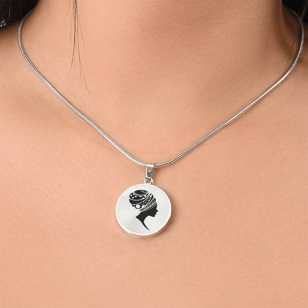 Graphic Circle Pendant + Necklace - Woman In Turban