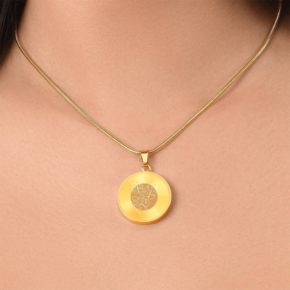 Graphic Circle Pendant + Necklace - Monstera Leaves