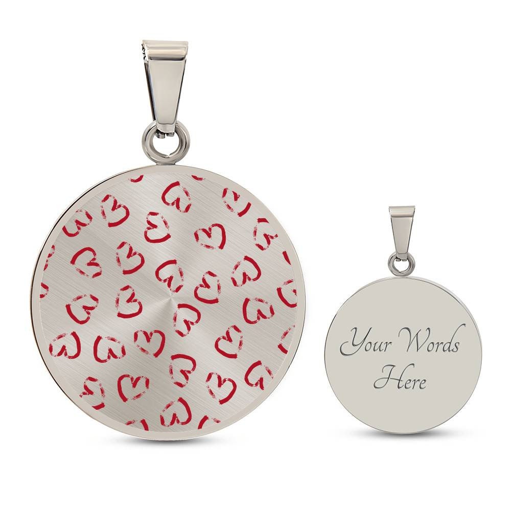 Graphic Circle Pendant + Necklace - Red Hearts