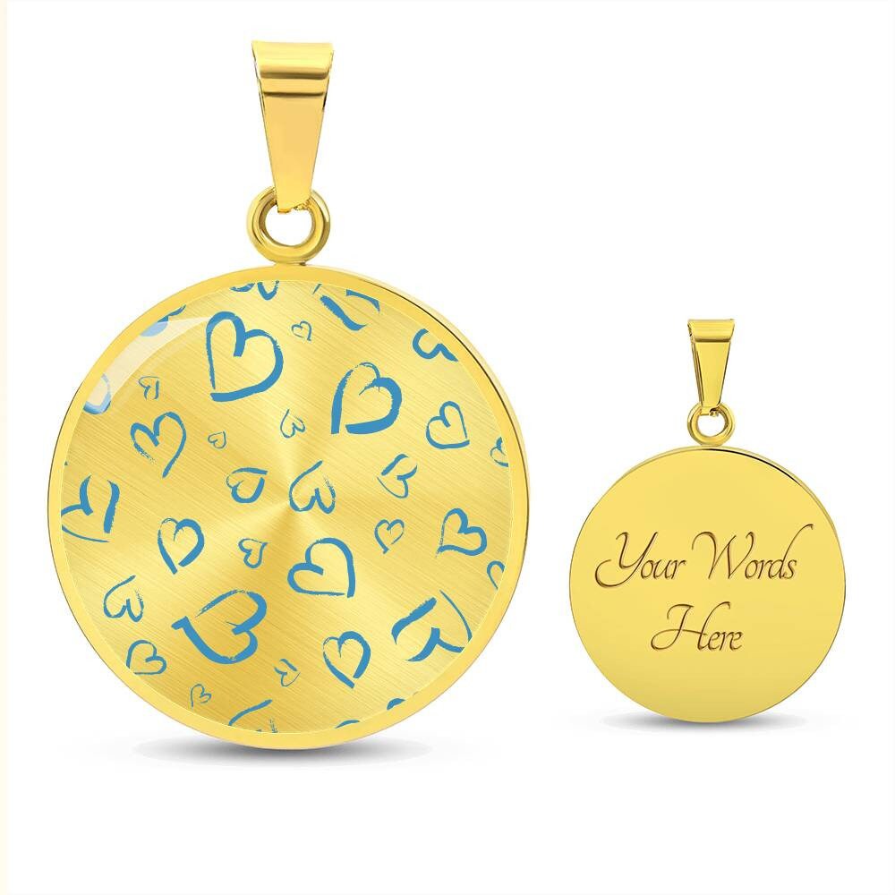 Graphic Circle Pendant + Necklace - Blue Heart
