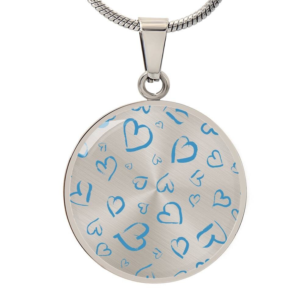 Graphic Circle Pendant + Necklace - Blue Heart
