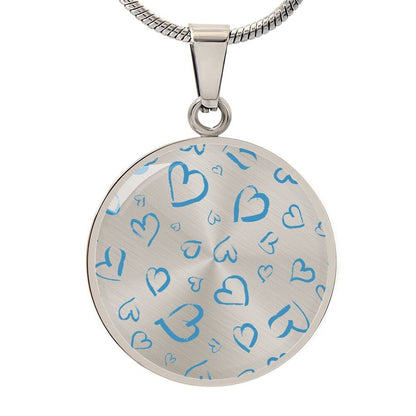 Graphic Circle Pendant + Necklace - Blue Heart