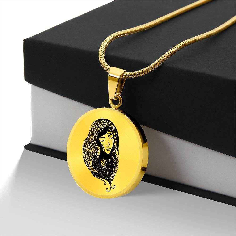 Graphic Circle Pendant + Necklace - Woman In Turban