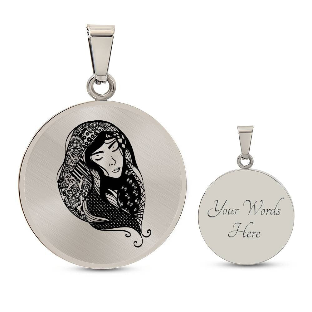 Graphic Circle Pendant + Necklace - Woman In Turban
