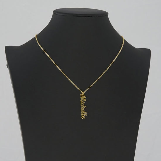 2 Vertical Name Necklace, Personalized Name Pendant, Custom 18K Gold Finish Jewelry, Keepsake Mothers Day Gift, Valentine Gift for Her