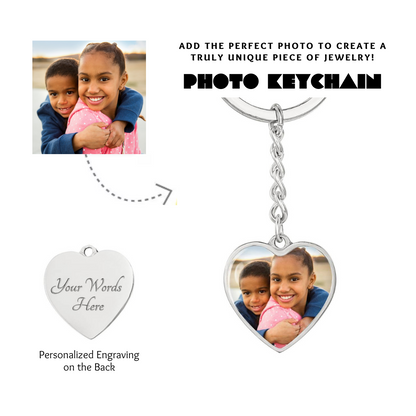 Photo Heart Keychain, Custom Photo Heart Keychain, Personalized Picture Heart Keychain, Engraved Photo Heart Pendant, Custom Gift for Her, Valentine Gift